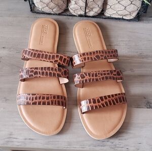 ASOS Design Farren Leather Slip-On Slide Sandals Croc Brown NEW